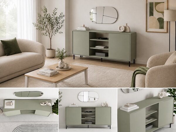 Komoda Houseland Frem 150 cm šedo-zelená