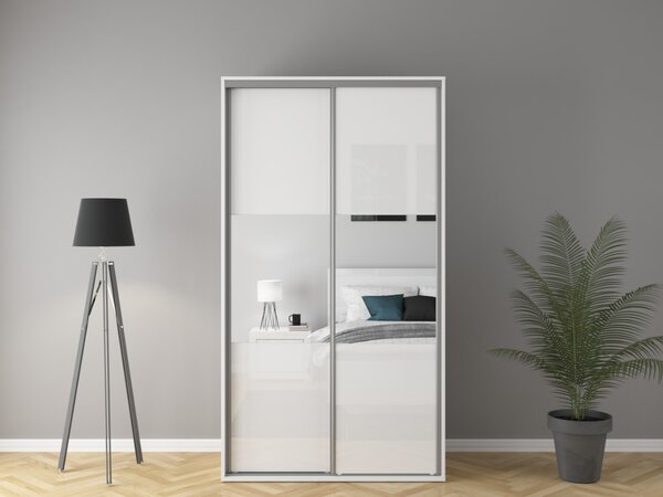 FLEX šatní skříň 120/10, bílá/bílý lesk/zrcadlo