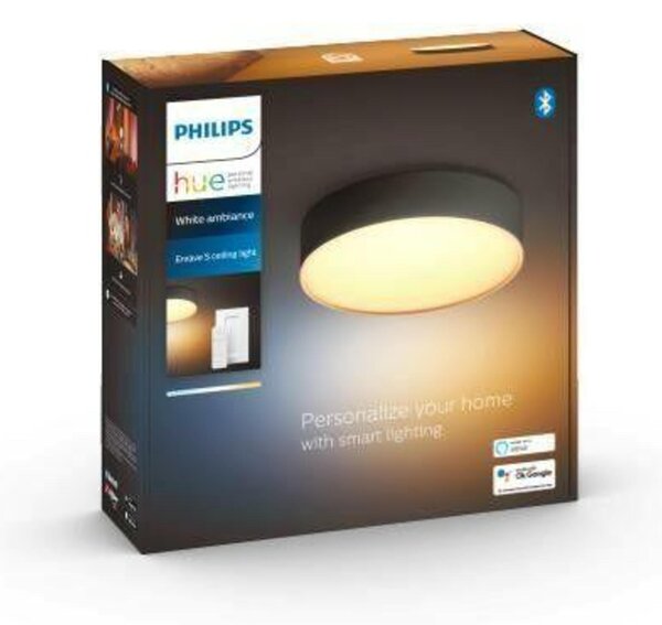 PHILIPS HUE Hue Bluetooth LED White Ambiance Stropní svítidlo Philips Enrave S 41158/30/P6 9,6W 1220lm 2200-6500K IP20 26,1cm černé, stmívatelné s dálkovým ovladačem