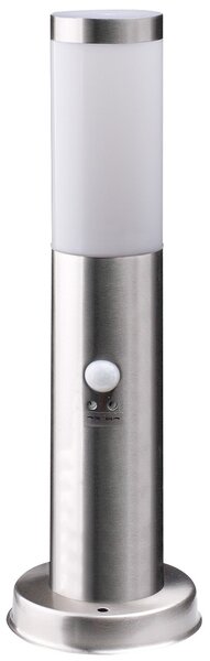 Avide AOLPE27-BOC-S-SN BOCA - Venkovní stojací stříbrná lampa s čidlem, 1 x E27, IP44, 41400, 45cm (Moderní venkovní stojací svítidlo ve stříbrné barvě s pohybovým senzorem)