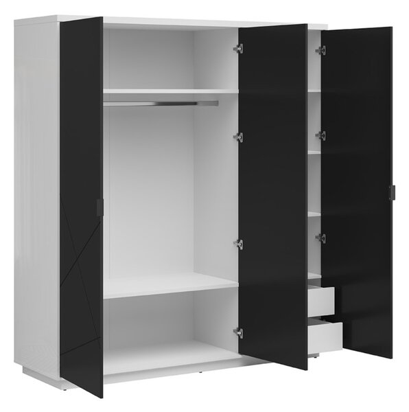 FORN šatní skříň SZF3D, bílý lesk/černý mat