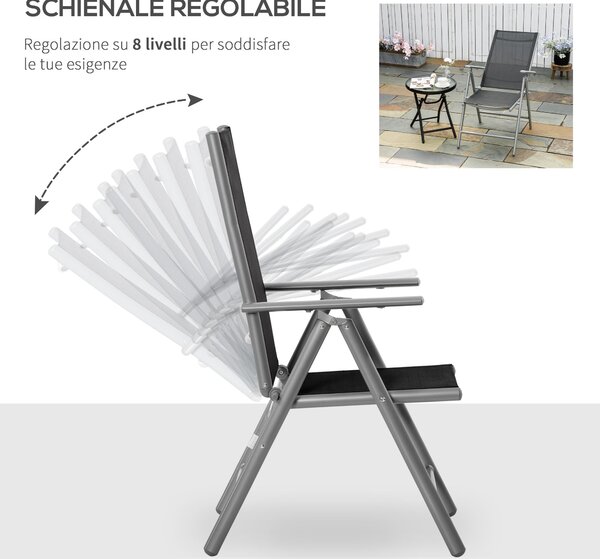 Skládací zahradní židle Outsunny z hliníku a textilenu s 7 nastavitelnými úrovněmi, černá 65x55x85-105cm | Aosom