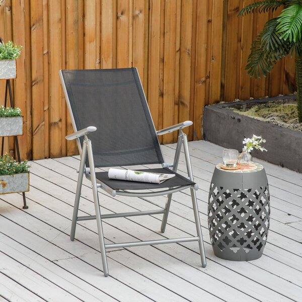 Skládací zahradní židle Outsunny z hliníku a textilenu s 7 nastavitelnými úrovněmi, černá 65x55x85-105cm | Aosom