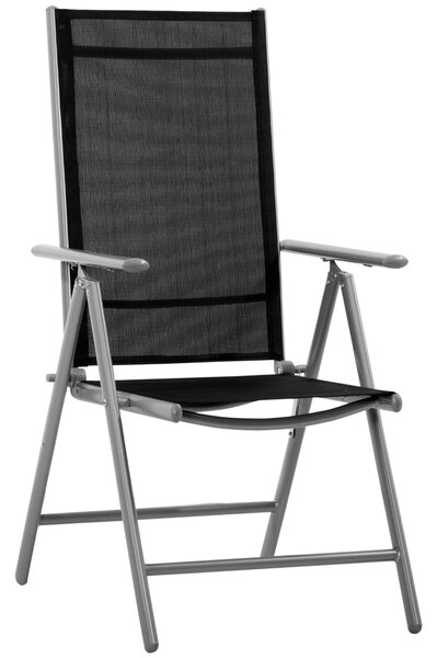 Skládací zahradní židle Outsunny z hliníku a textilenu s 7 nastavitelnými úrovněmi, černá 65x55x85-105cm | Aosom