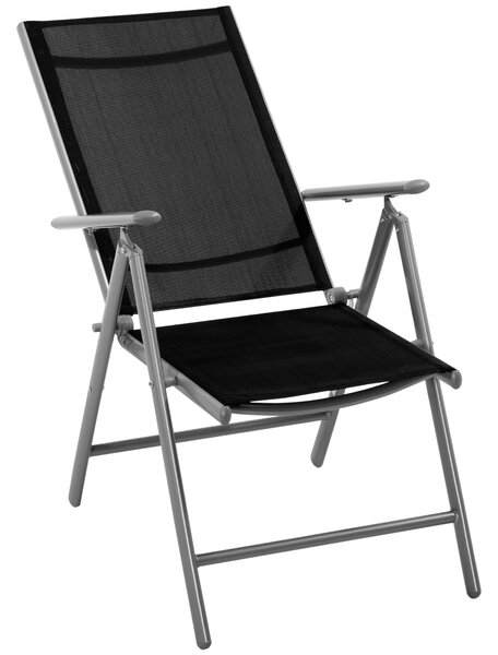 Skládací zahradní židle Outsunny z hliníku a textilenu s 7 nastavitelnými úrovněmi, černá 65x55x85-105cm | Aosom