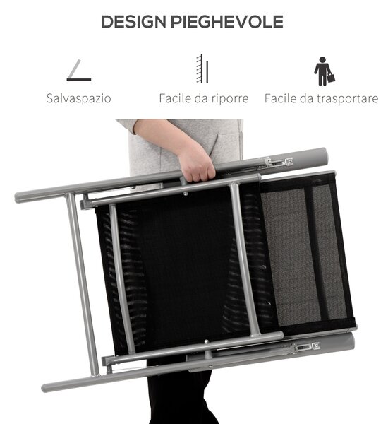 Skládací zahradní židle Outsunny z hliníku a textilenu s 7 nastavitelnými úrovněmi, černá 65x55x85-105cm | Aosom