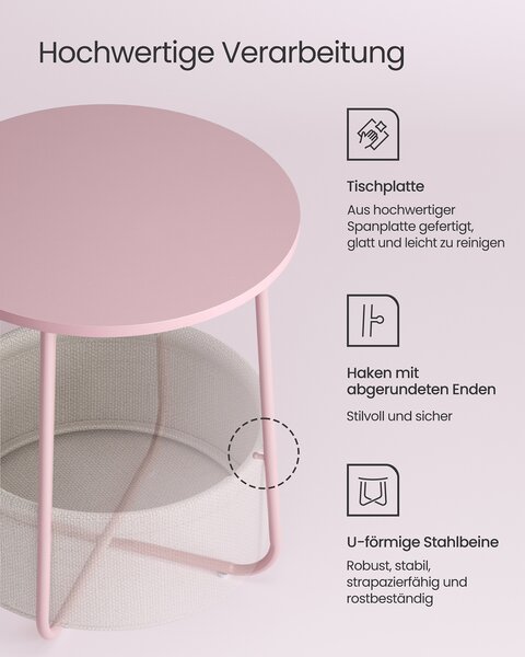 Odkládací stolek s látkovým košem, bílo-růžový LET223R61