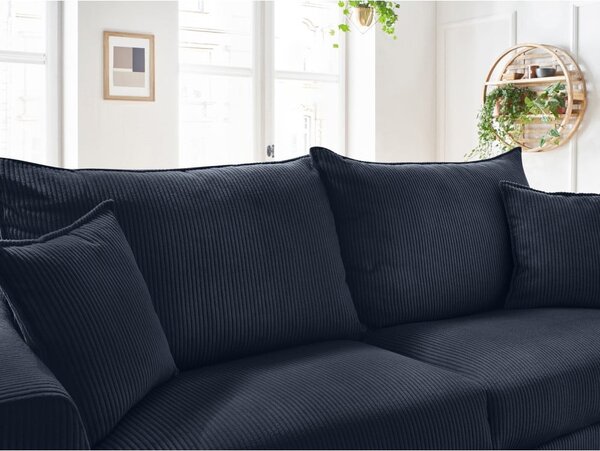 Tmavě modrá manšestrová rozkládací pohovka 225 cm Augustin – Bobochic Paris