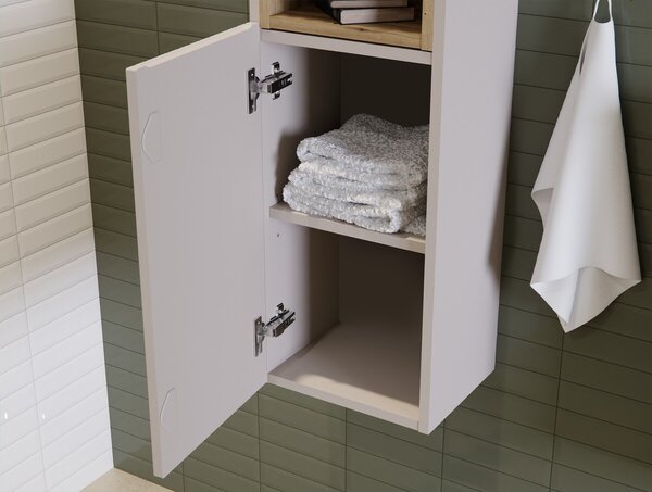 Comad Koupelnová sestava Nova Cashmere II s deskou, regálem a skříňkami 50 cm kašmírová/dub coast evoke