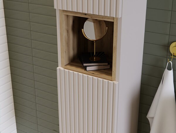 Comad Koupelnová sestava Nova Cashmere II s deskou, regálem a skříňkami 50 cm kašmírová/dub coast evoke