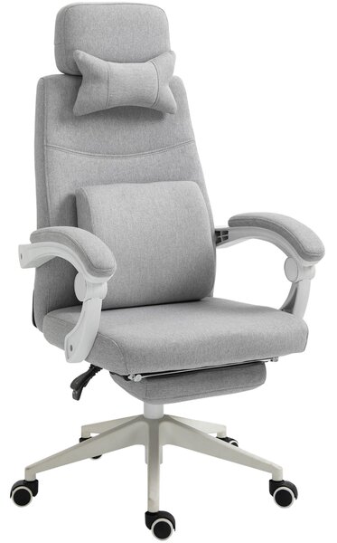 Vinsetto Kancelářská židle, Ergonomická židle s opěrkou hlavy, Bederní polštář, Výškově nastavitelná herní židle s podnožkou, Vysoký opěrák, Šedá 62 x