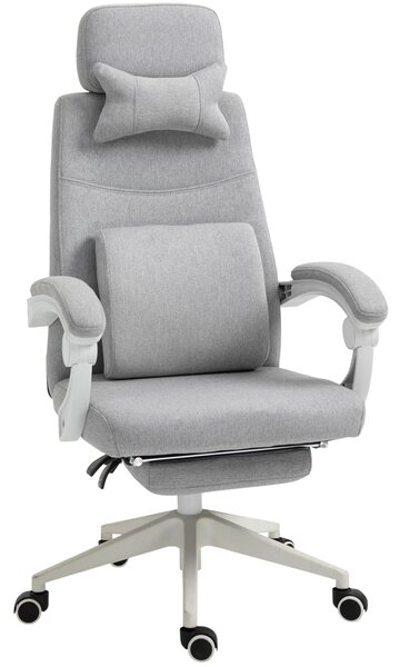 Vinsetto Kancelářská židle, Ergonomická židle s opěrkou hlavy, Bederní polštář, Výškově nastavitelná herní židle s podnožkou, Vysoký opěrák, Šedá 62 x