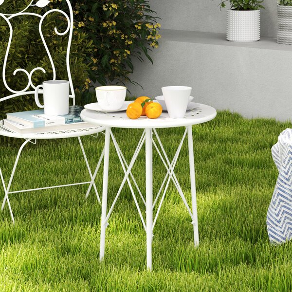 Outsunny Kulatý Zahradní Stůl - Stůl na Terasu Ø40x50 cm s Nastavitelnými Nohami a X-Tvarovanou Konstrukcí pro Venkovní a Vnitřní Použití - Bílá | Aos