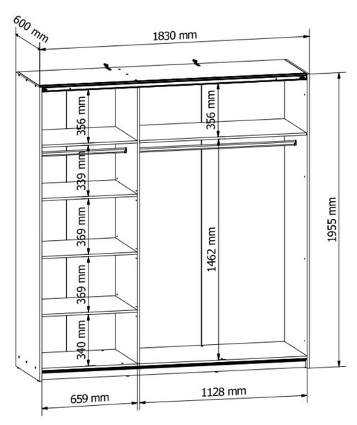 TETRIX šatní skříň SZF/183/2M, bílý lesk