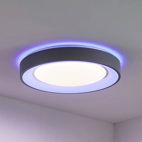 Lindby LED stropní svítidlo Lindum, RGB, dálkové ovládání, stmívatelné, stmívatelný, Hliník / šedá / zinek, Obývací pokoj / jídelna, kov, Moderní