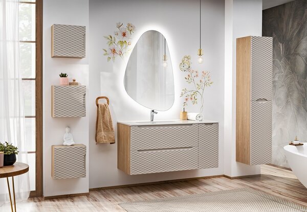 Comad Závěsná skříňka pod umyvadlo Ocean s deskou 120 cm béžová/dub olejovaný