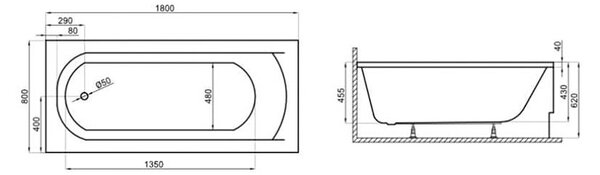 Polimat Akrylátová obdélníková vana Classic 120x70 (130x70, 140x70, 150x70, 150x75, 160x70, 170x70, 170x75, 180x80) Barva: Bílá, Rozměry (cm): 120x70