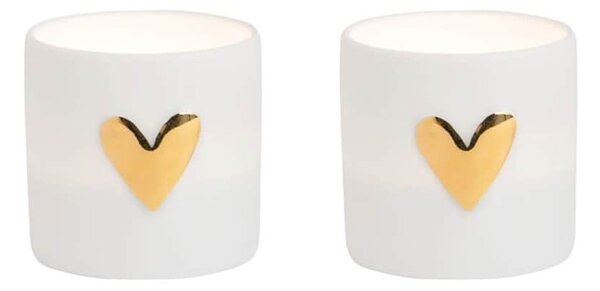 Porcelánový svícen na čajovou svíčku Heart – set 2 ks