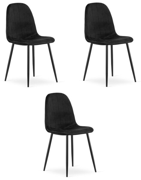 Set tří jídelních židlí PADVA sametové černé / černé nohy (3 ks)