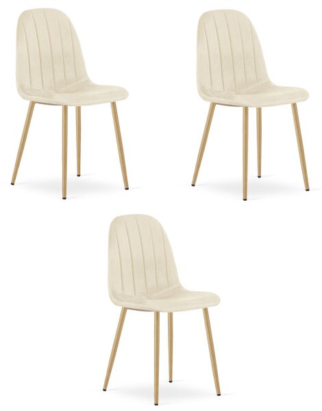 Set tří jídelních židlí PADVA sametové béžové / hnědé nohy (3 ks)