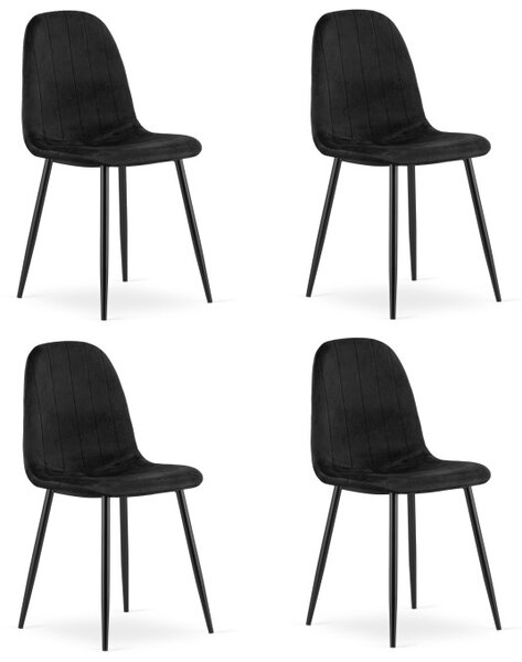 Set čtyř jídelních židlí PADVA sametové černé / černé nohy (4 ks)