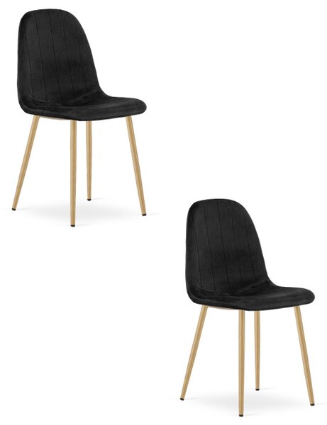 Set dvou jídelních židlí PADVA sametové černé / hnědé nohy (2 ks)