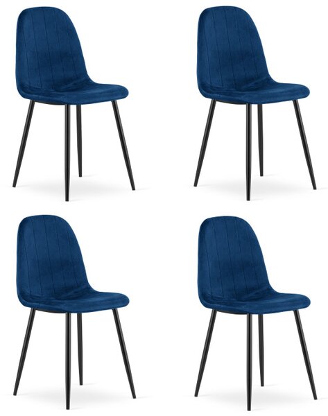 Set čtyř jídelních židlí PADVA sametové modré / černé nohy (4 ks)