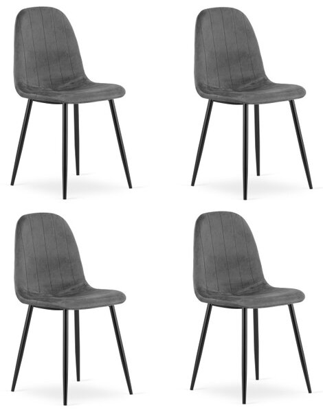 Set čtyř jídelních židlí PADVA sametové tmavě šedé / černé nohy (4 ks)