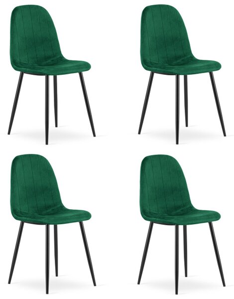 Set čtyř jídelních židlí PADVA sametové zelené / černé nohy (4 ks)