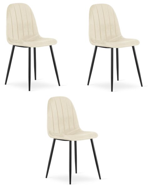 Set tří jídelních židlí PADVA sametové béžové / černé nohy (3 ks)