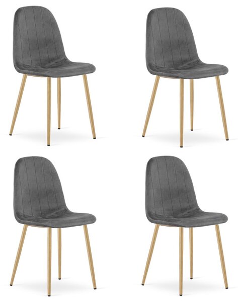 Set čtyř jídelních židlí PADVA sametové tmavě šedé / hnědé nohy (4 ks)