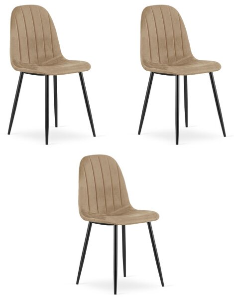 Set tří jídelních židlí PADVA sametové hnědé / černé nohy (3 ks)