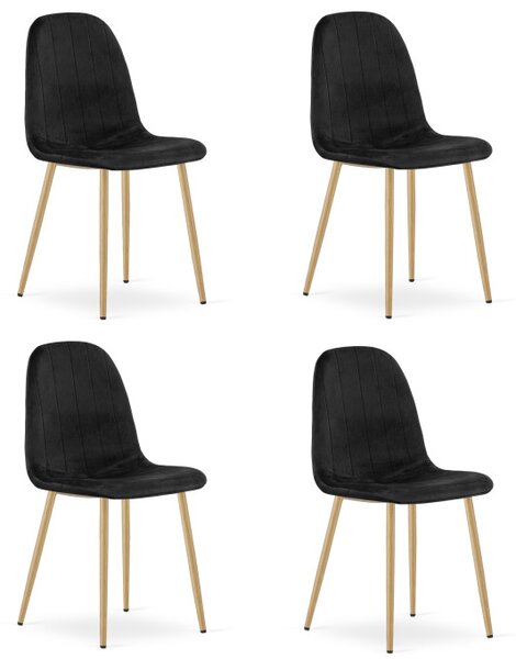 Set čtyř jídelních židlí PADVA sametové černé / hnědé nohy (4 ks)