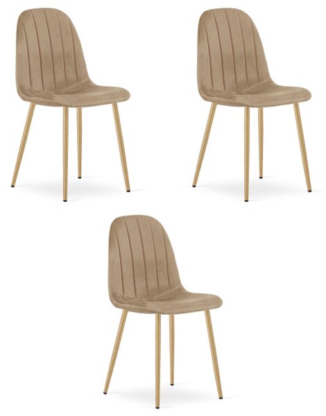 Set tří jídelních židlí PADVA sametové hnědé / hnědé nohy (3 ks)