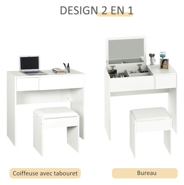 HOMCOM Moderní toaletní stolek 80Š x 40H x 79V cm se sklopným zrcadlem, zásuvkou a úložným prostorem + stůl | Aosom