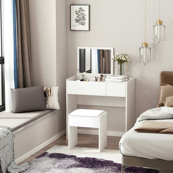 HOMCOM Moderní toaletní stolek 80Š x 40H x 79V cm se sklopným zrcadlem, zásuvkou a úložným prostorem + stůl | Aosom