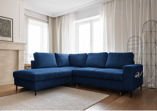 Tmavě modrá manšestrová rozkládací rohová pohovka (levý roh) Lofty Lilly – Miuform