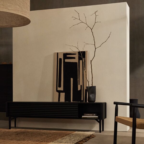 Černý dubový TV stolek Kave Home Lenon 200 x 35 cm