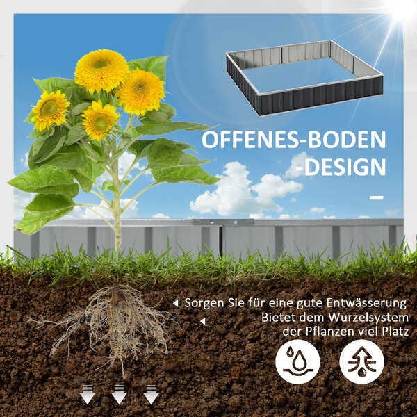 Zvednutý zahradní záhon Outsunny z oceli DIY s T-označníky pro rostliny, rukavicemi, vyvýšeným záhonem, bylinkovým záhonem a květinovým stojanem na ba