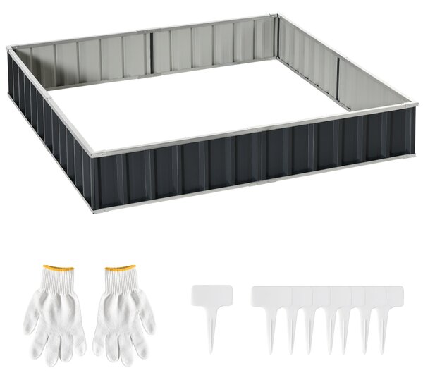 Zvednutý zahradní záhon Outsunny z oceli DIY s T-označníky pro rostliny, rukavicemi, vyvýšeným záhonem, bylinkovým záhonem a květinovým stojanem na ba