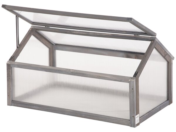 Outsunny Dřevěný Mini Skleník 90 x 52 x 49,5 cm, Skleník s Krytem, Světlo Přenášející Studený Rám, Zimní Odolný Vyvýšený Záhon pro Zahradu, Balkon, Še