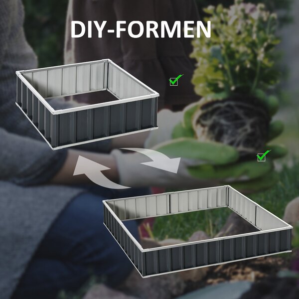 Zvednutý zahradní záhon Outsunny z oceli DIY s T-označníky pro rostliny, rukavicemi, vyvýšeným záhonem, bylinkovým záhonem a květinovým stojanem na ba