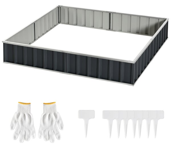 Zvednutý zahradní záhon Outsunny z oceli DIY s T-označníky pro rostliny, rukavicemi, vyvýšeným záhonem, bylinkovým záhonem a květinovým stojanem na ba