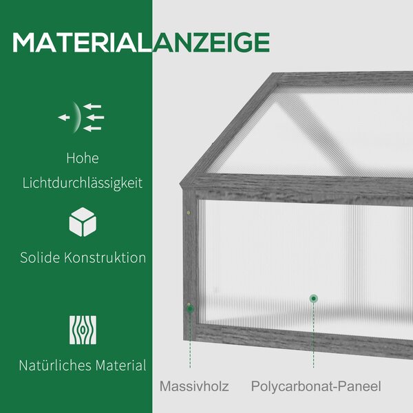 Outsunny Dřevěný Mini Skleník 90 x 52 x 49,5 cm, Skleník s Krytem, Světlo Přenášející Studený Rám, Zimní Odolný Vyvýšený Záhon pro Zahradu, Balkon, Še