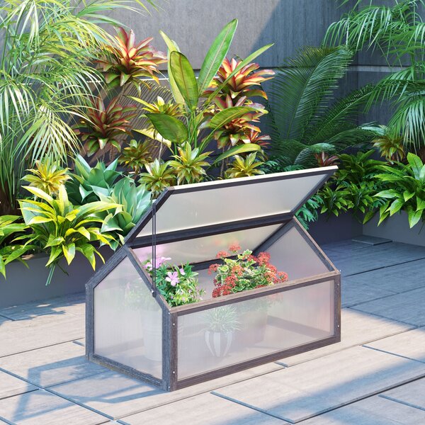 Outsunny Dřevěný Mini Skleník 90 x 52 x 49,5 cm, Skleník s Krytem, Světlo Přenášející Studený Rám, Zimní Odolný Vyvýšený Záhon pro Zahradu, Balkon, Še
