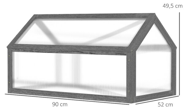 Outsunny Dřevěný Mini Skleník 90 x 52 x 49,5 cm, Skleník s Krytem, Světlo Přenášející Studený Rám, Zimní Odolný Vyvýšený Záhon pro Zahradu, Balkon, Še