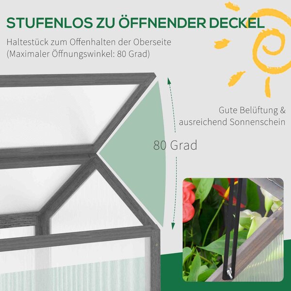Outsunny Dřevěný Mini Skleník 90 x 52 x 49,5 cm, Skleník s Krytem, Světlo Přenášející Studený Rám, Zimní Odolný Vyvýšený Záhon pro Zahradu, Balkon, Še