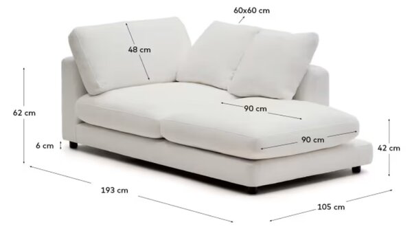 Bílá čalouněná lenoška Kave Home Gala 193 cm, pravá