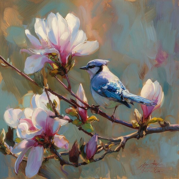 Tištěný obraz na plátně 32x32 cm Bluejay & Blossom – Styler