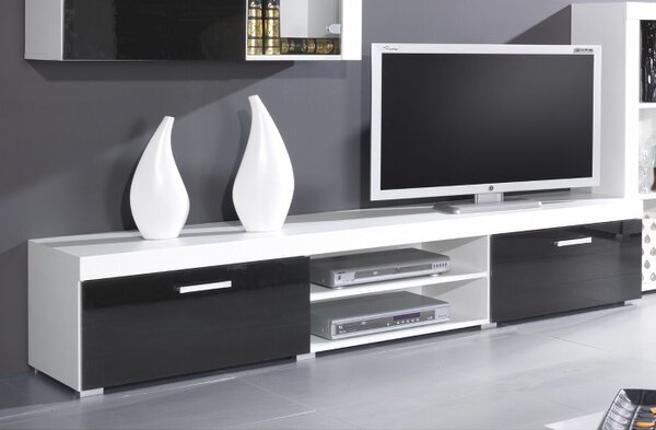 Televizní stolek KAIDEN, bílá/černý lesk